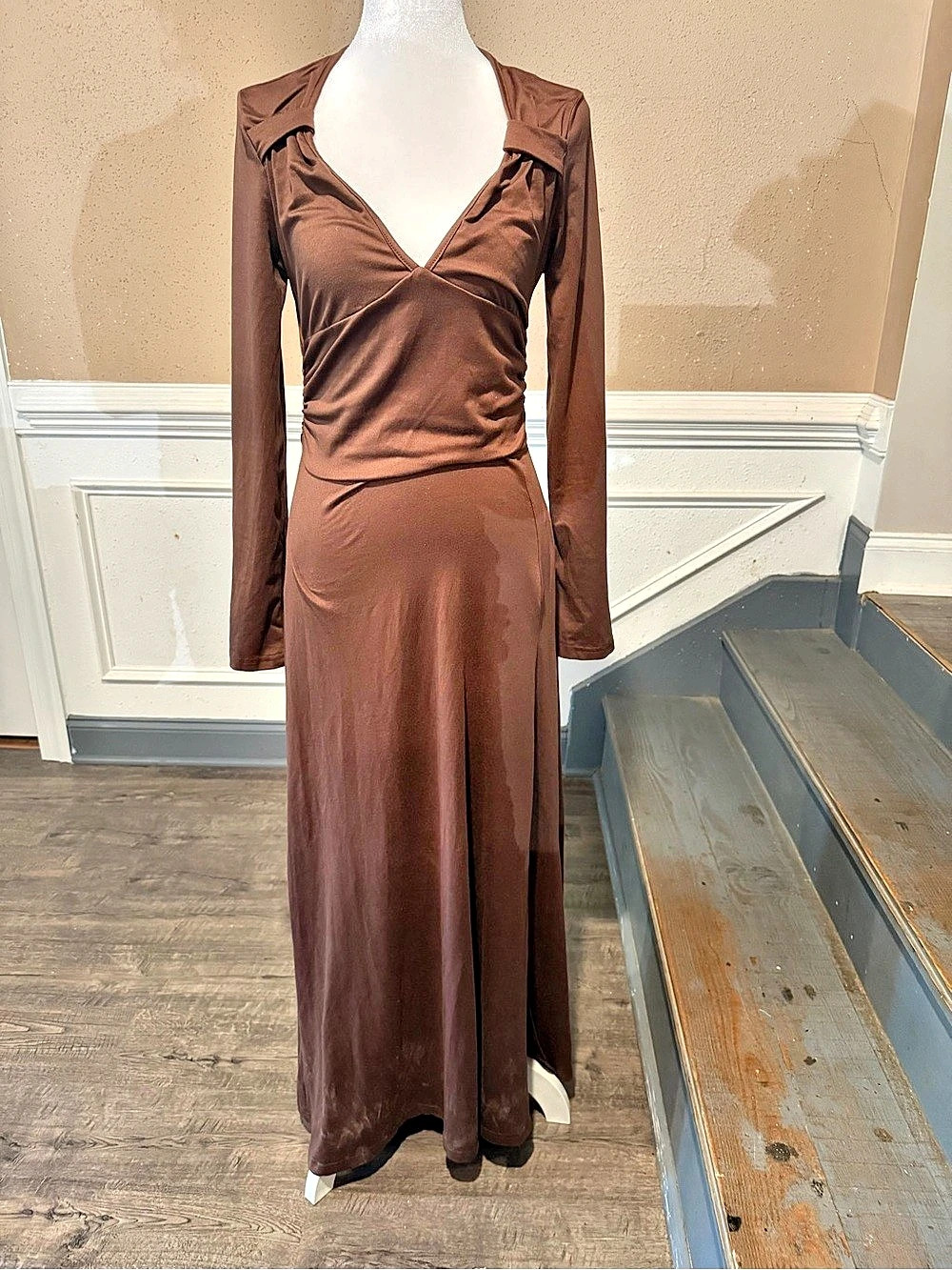SHEIN Brown Long Sleeve Maxi Dress